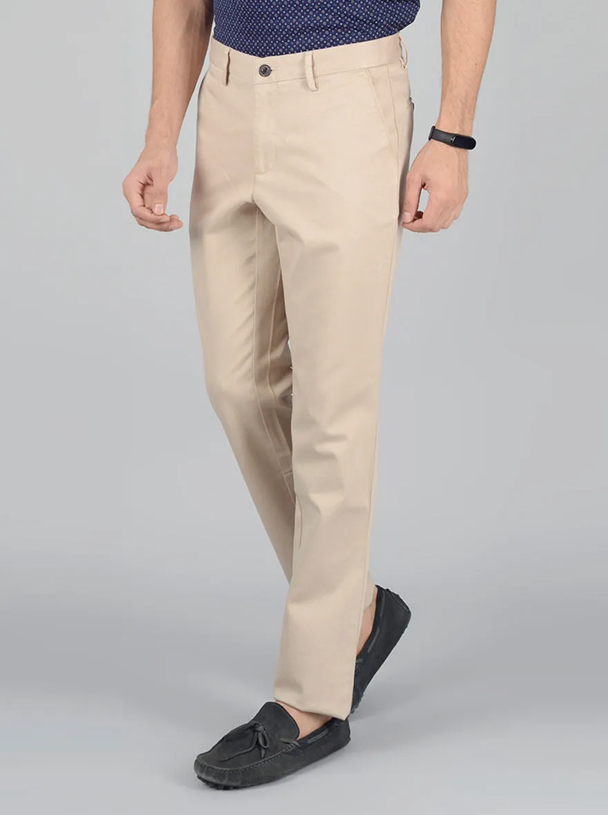 Beige Self Textured Slim Fit Casual Trouser | JadeBlue