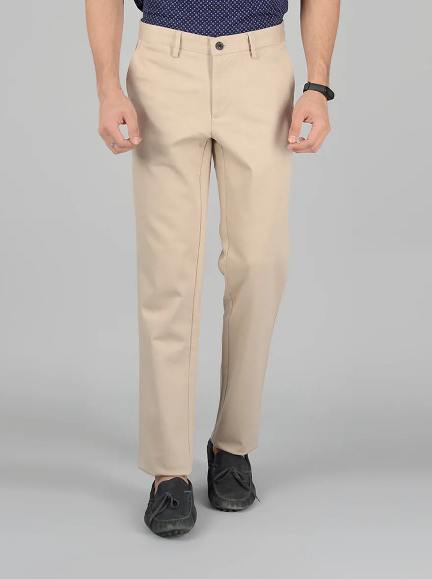 Beige Self Textured Slim Fit Casual Trouser | JadeBlue