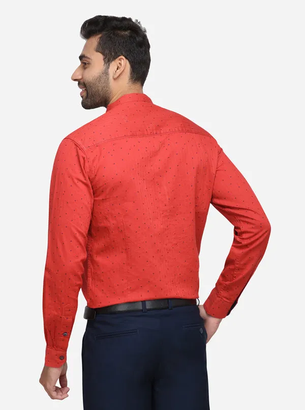 Bright Red Printed Slim Fit Casual Shirt | Greenfibre