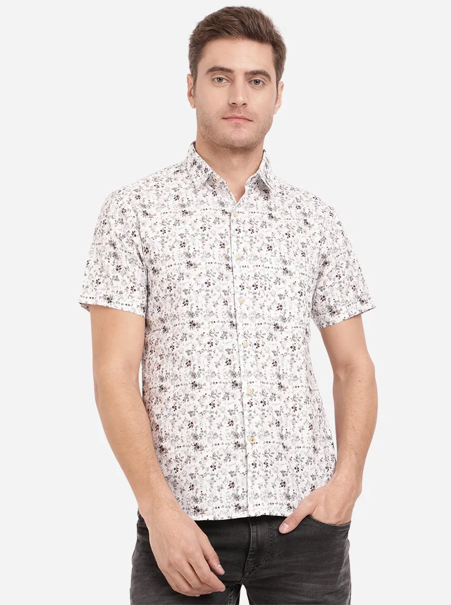 Bright White Printed Slim Fit Semi Casual Shirt | Greenfibre