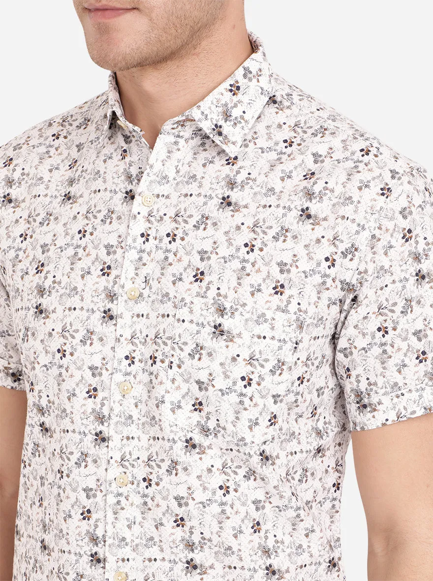 Bright White Printed Slim Fit Semi Casual Shirt | Greenfibre