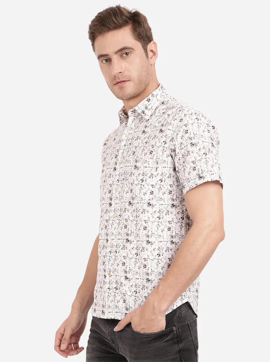 Bright White Printed Slim Fit Semi Casual Shirt | Greenfibre