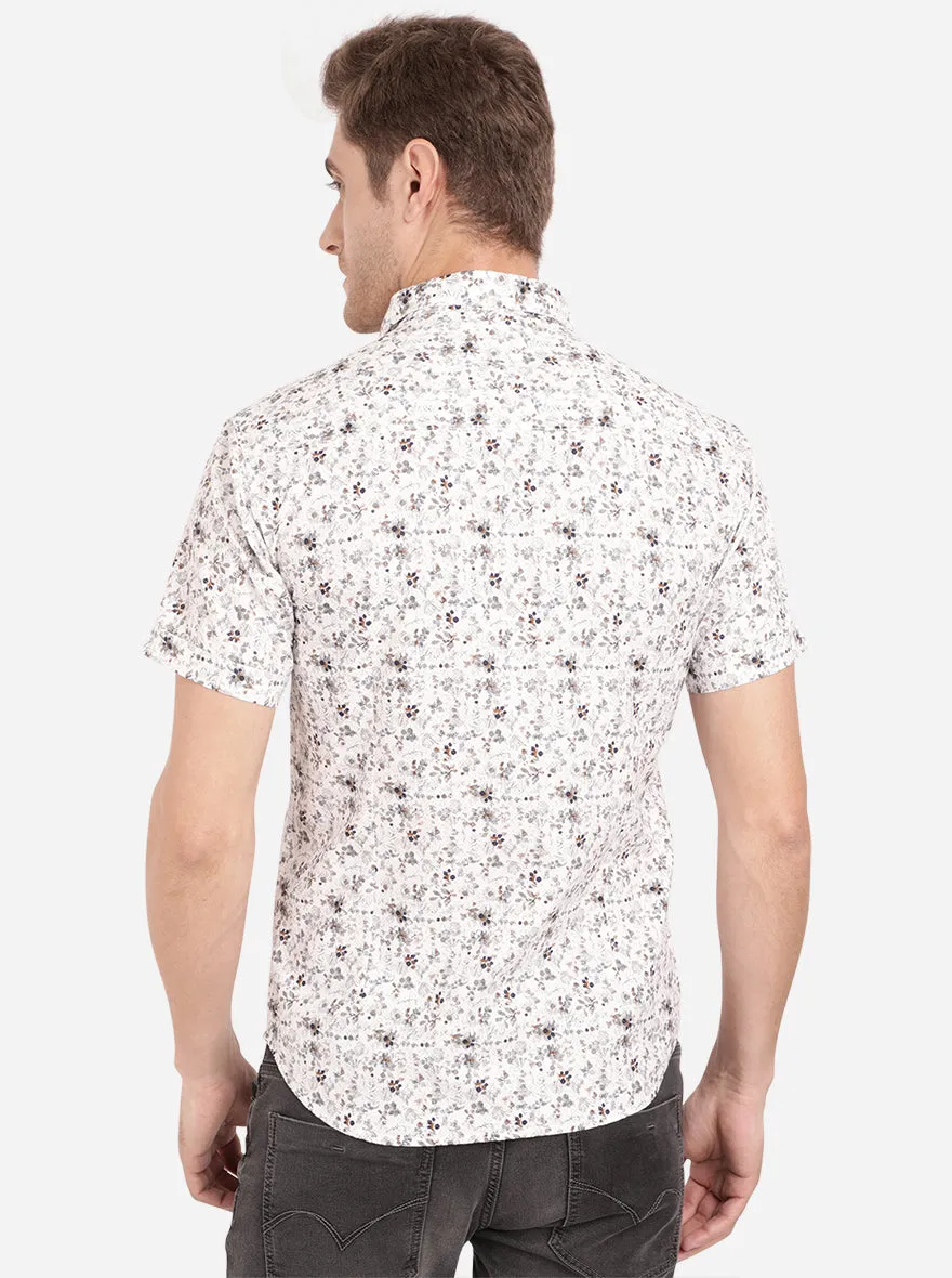 Bright White Printed Slim Fit Semi Casual Shirt | Greenfibre