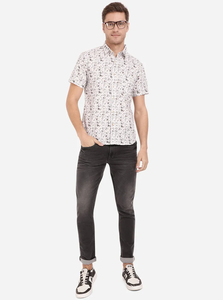 Bright White Printed Slim Fit Semi Casual Shirt | Greenfibre