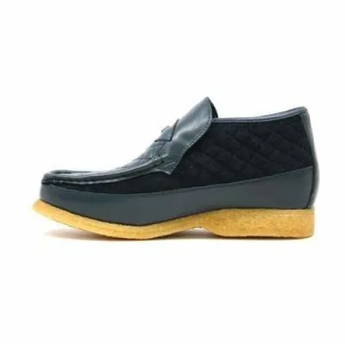 British Walkers Checkers Men's Navy Blue Leather and Suede Slip Ons