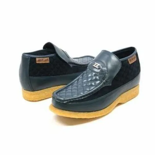 British Walkers Checkers Men's Navy Blue Leather and Suede Slip Ons