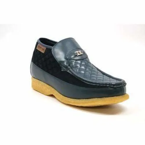 British Walkers Checkers Men's Navy Blue Leather and Suede Slip Ons