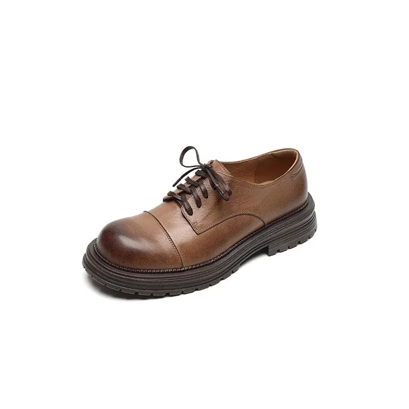 Cap Toe Chunky Derby Shoes For Women Normal Fit in Brown/Black