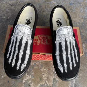 Custom Skeleton Feet X-Ray Vans ALL BLACK Slip Ons - Custom Vans Shoes