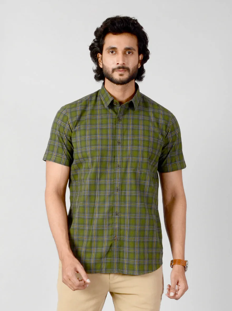 Dark Green Checked Slim Fit Casual Shirt | JadeBlue