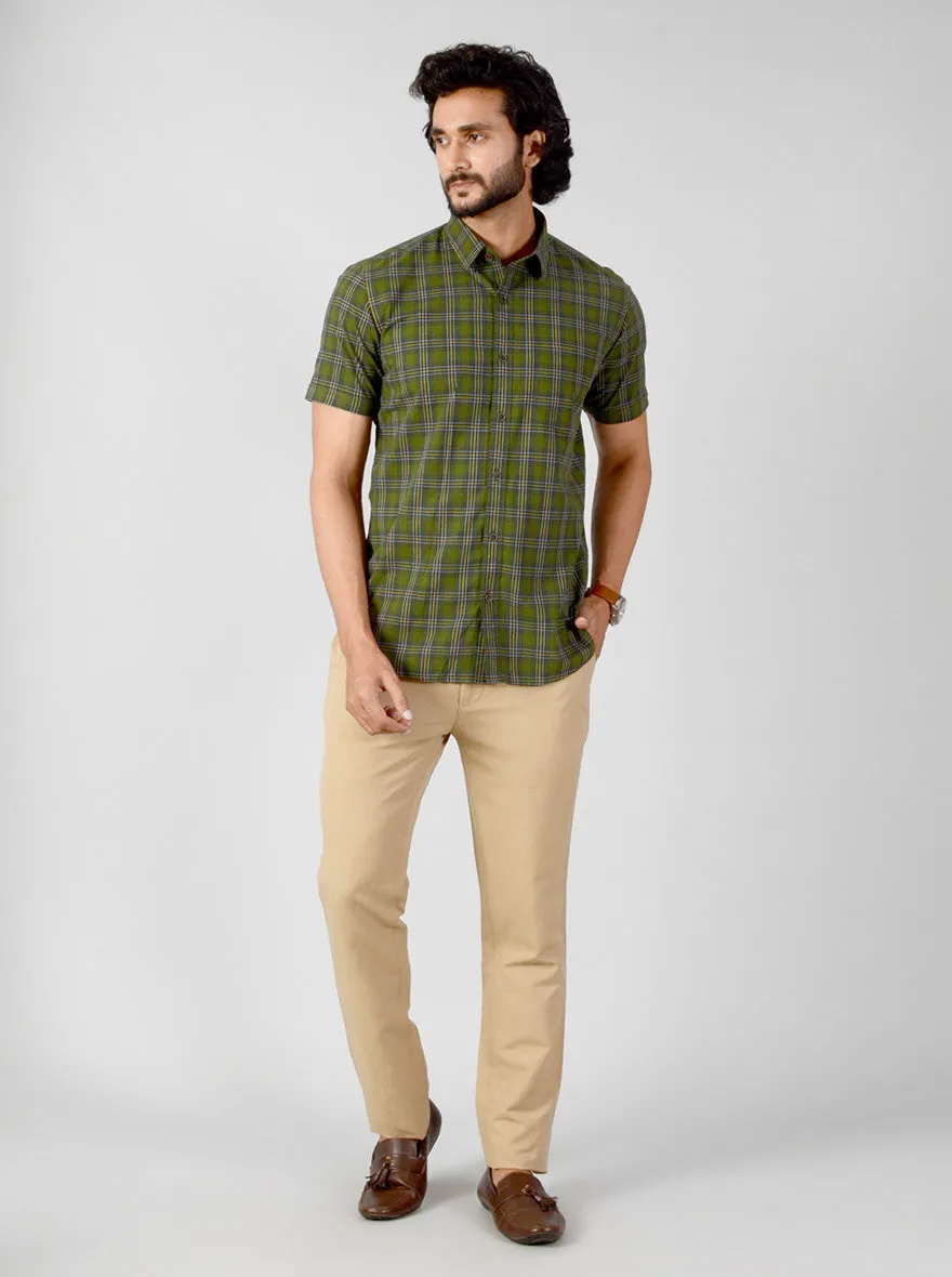 Dark Green Checked Slim Fit Casual Shirt | JadeBlue