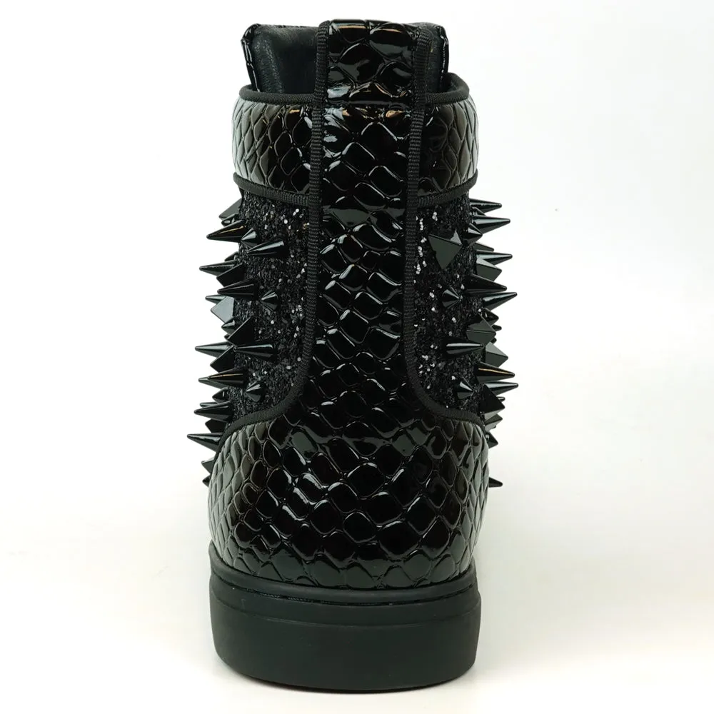 Fiesso Black Spiked Crystal High Top Sneakers