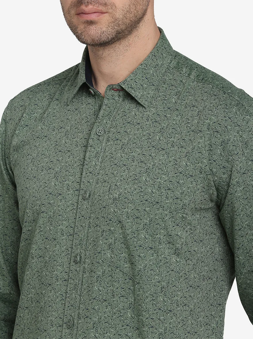 Grass Green Printed Slim Fit Casual Shirt  | JadeBlue