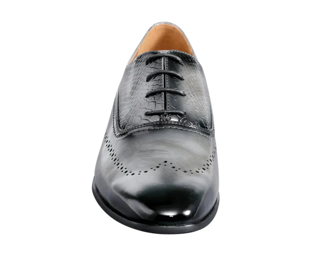 Grey Premium Wingtip Men's PU Leather Oxford Lace-Up Formal Dress Shoes