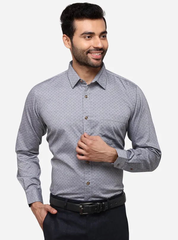 Grey Tailored Fit Printed Casual Shirt | JadeBlue