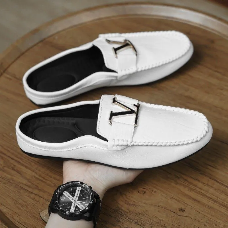 Half-wrapped Men's Loafers Slip-on Closed Toe Without Heel Leather Shoes