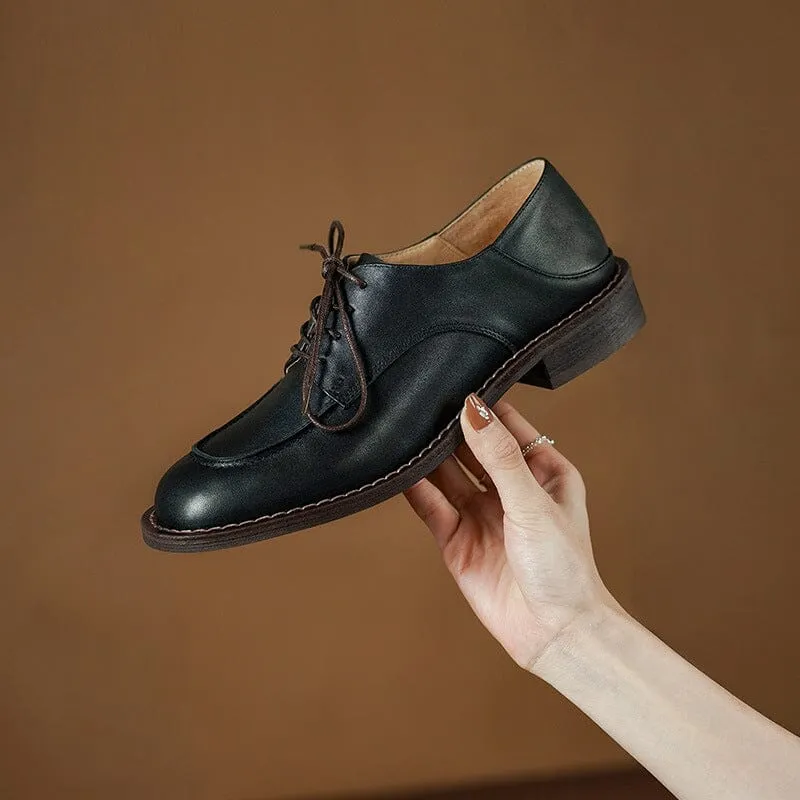 Handmade Calfskin Lace Up Oxfords For Women In Yellow Brown/Black