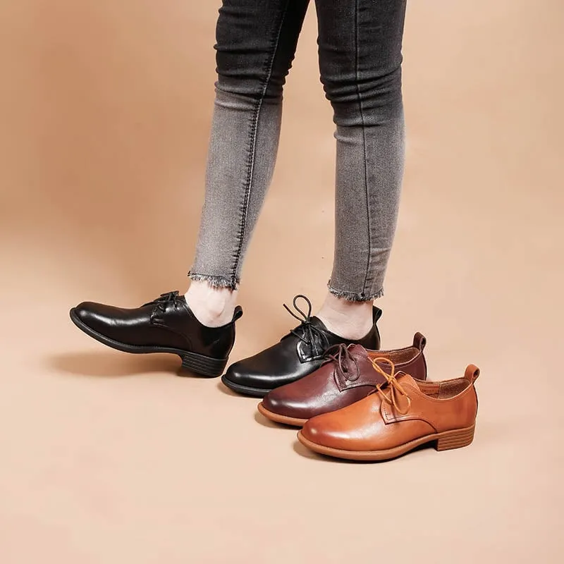 Handmade Leather Oxford Derby Shoes For Women in Brown/Red/Black