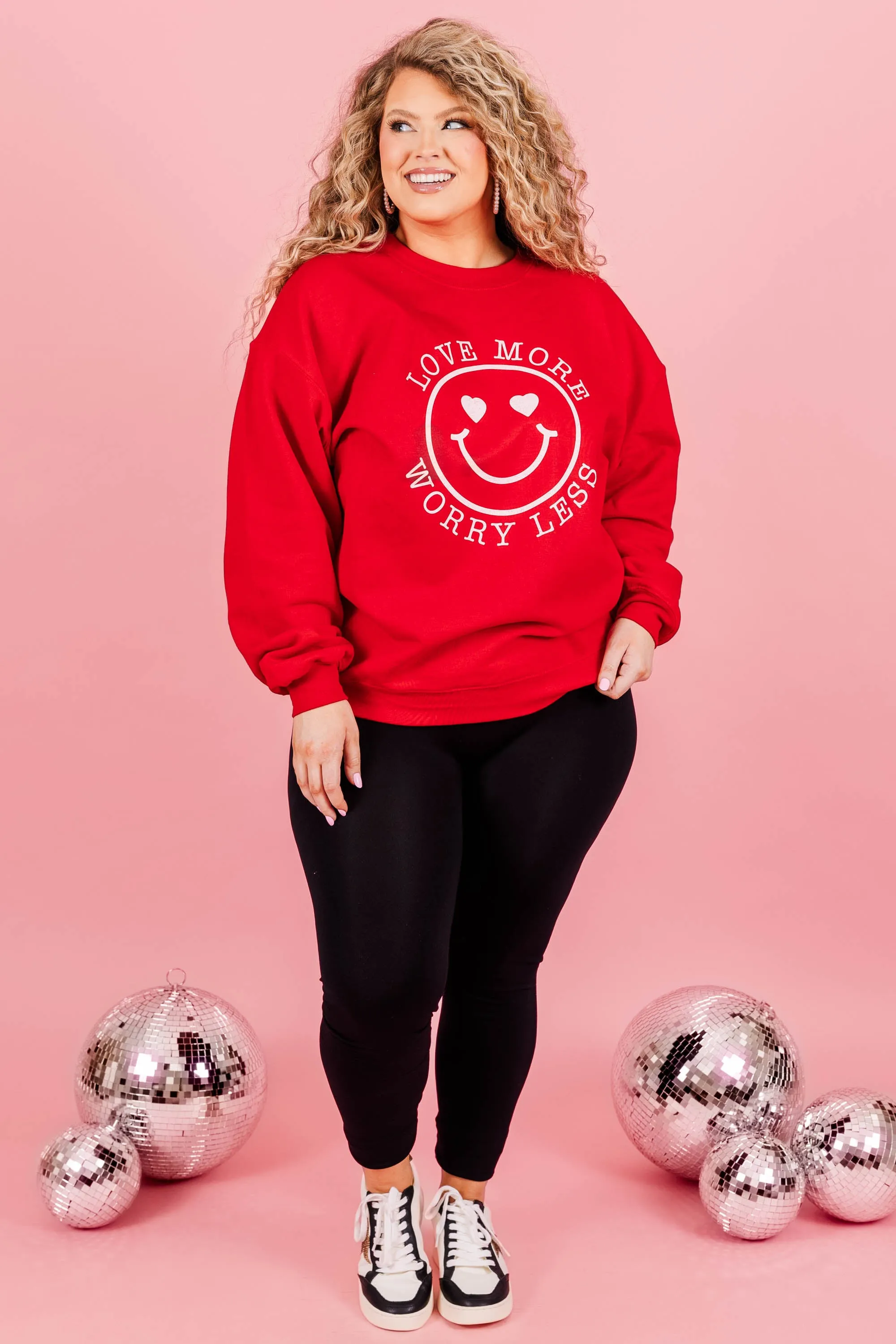 Love More, Worry Less Sweatshirt, Cherry Red