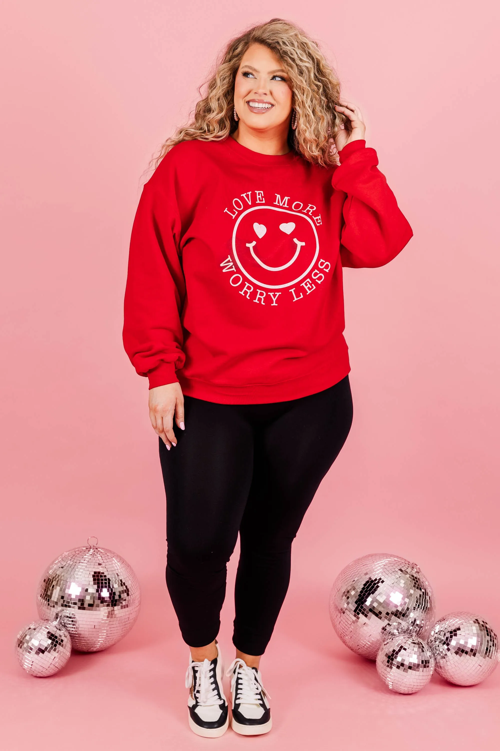 Love More, Worry Less Sweatshirt, Cherry Red