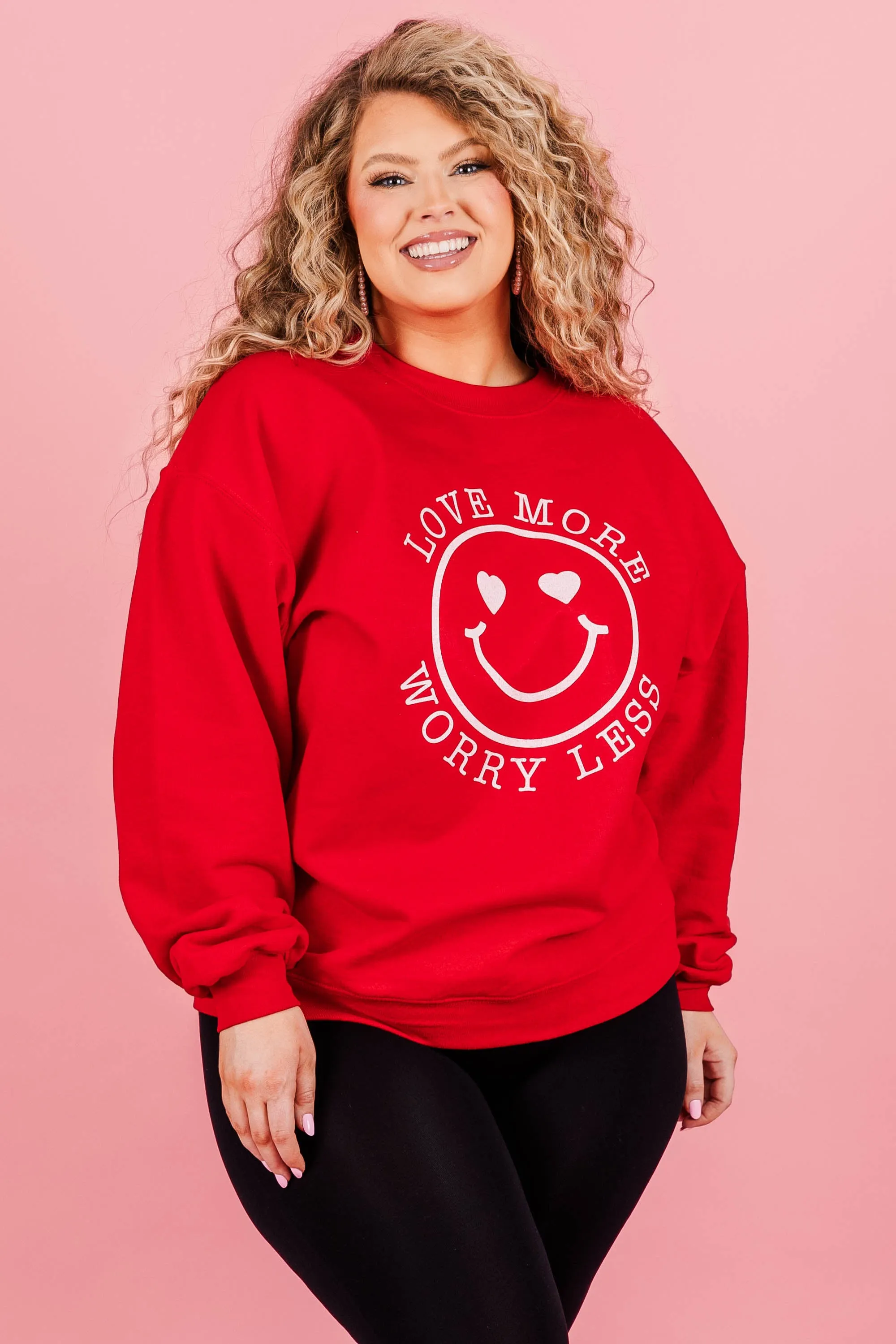 Love More, Worry Less Sweatshirt, Cherry Red