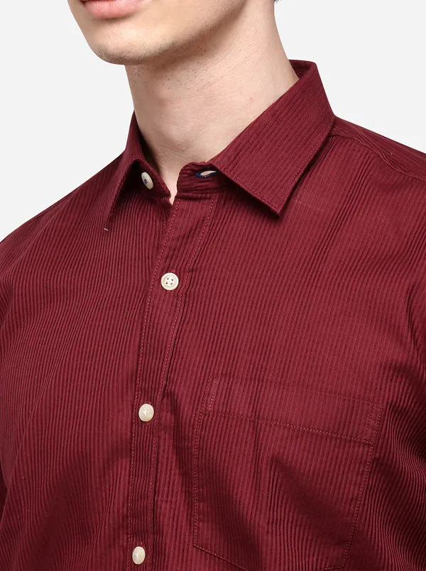 Maroon Tailored Fit Striped Casual Shirt | JadeBlue