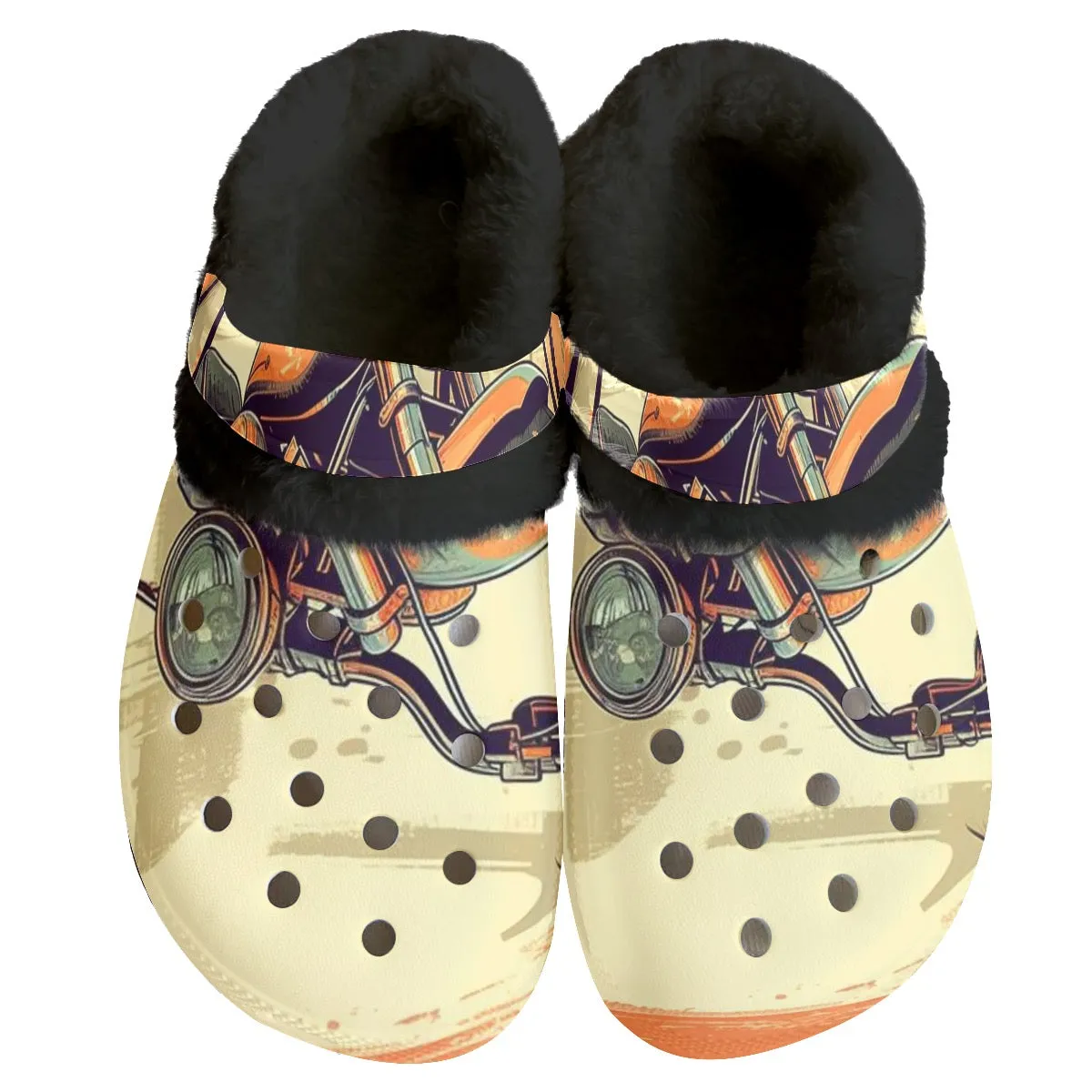 Mc#17 Men's Classic Clogs with Fleece, motorcycle print