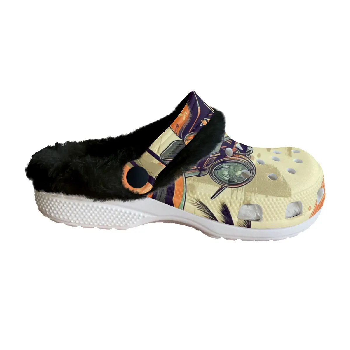 Mc#17 Men's Classic Clogs with Fleece, motorcycle print