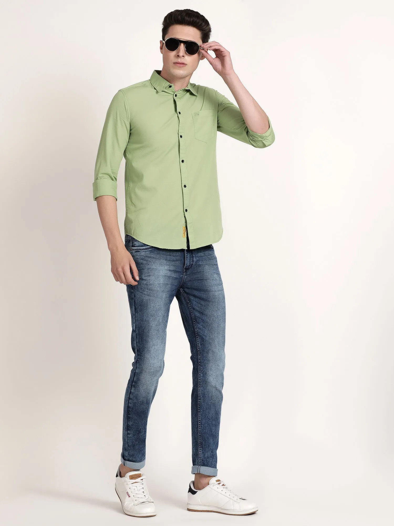 Men Pista Green Solid Formal Shirt (GBRJ6024)