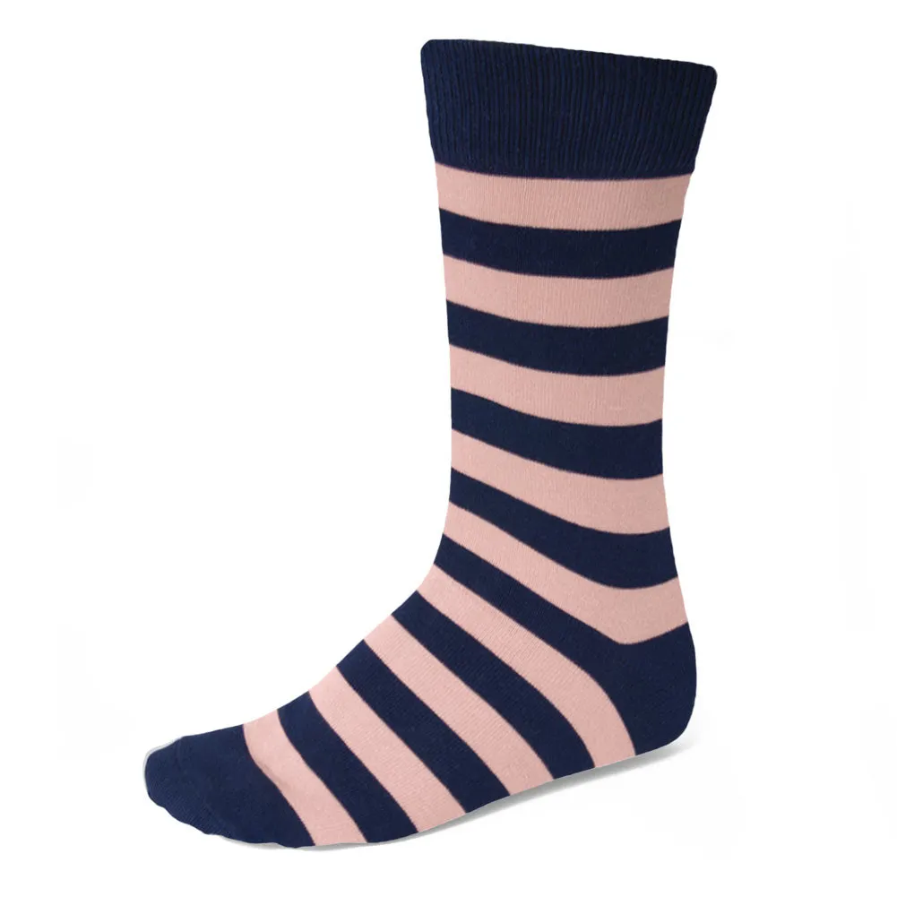 Men's Blush Pink and Navy Blue Striped Socks