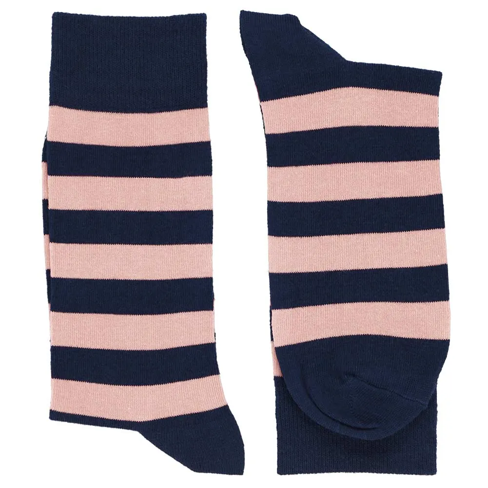 Men's Blush Pink and Navy Blue Striped Socks