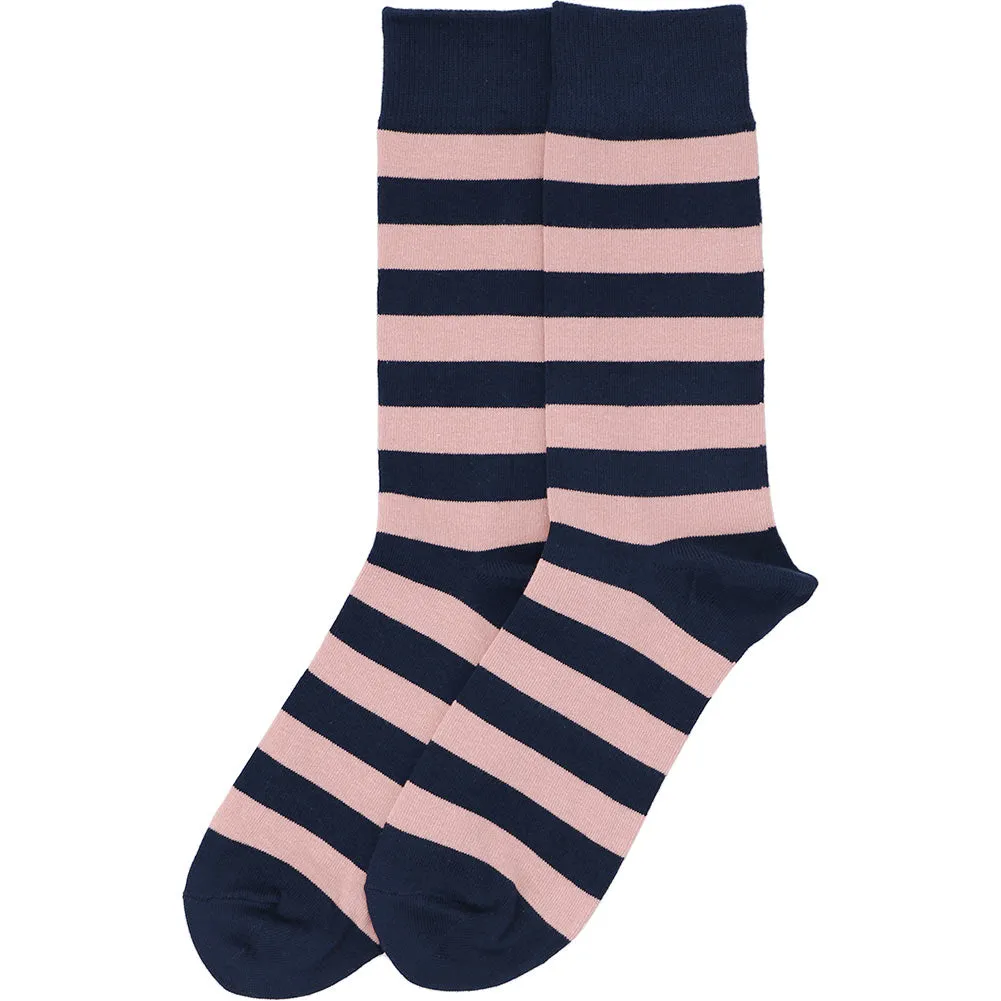 Men's Blush Pink and Navy Blue Striped Socks