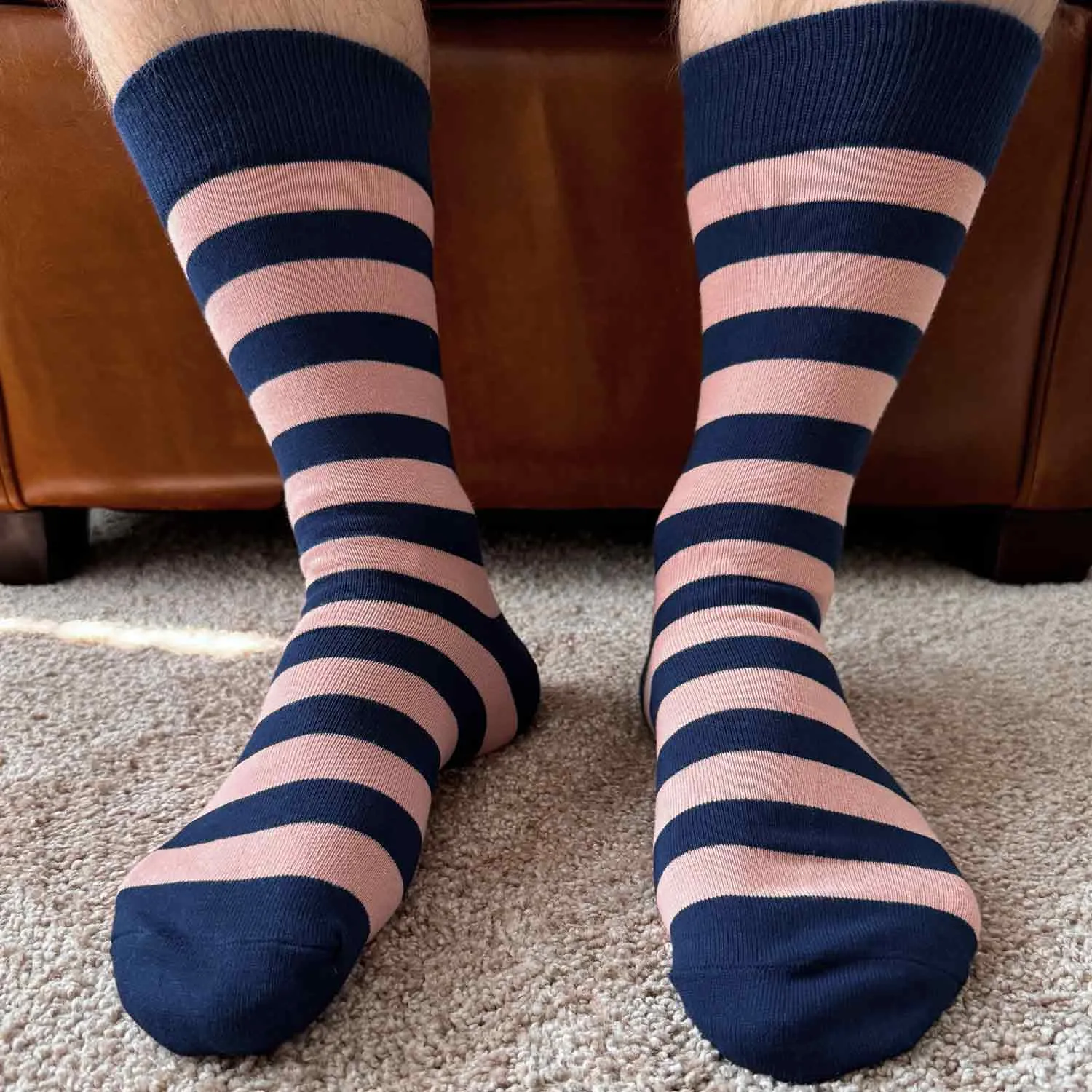 Men's Blush Pink and Navy Blue Striped Socks