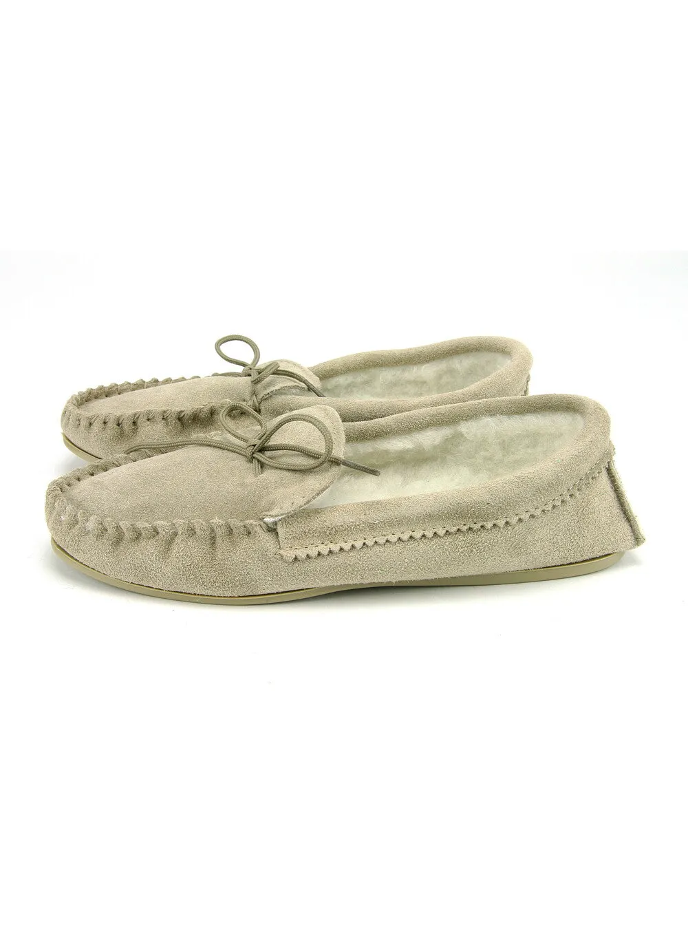 Natural Suede Lambswool Moccasins with Sole