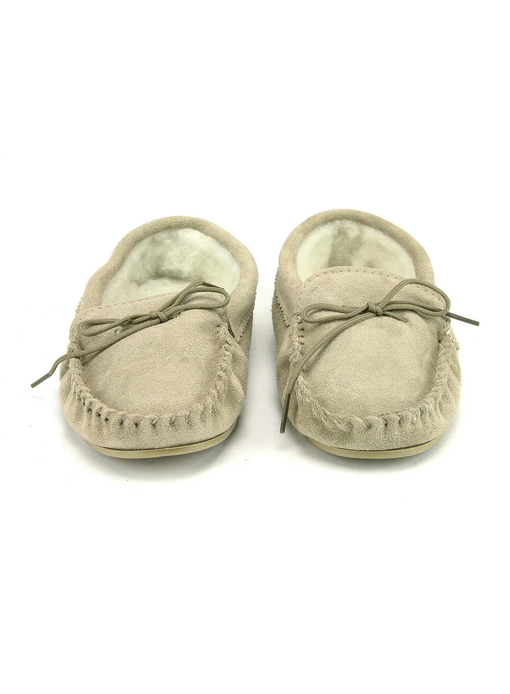 Natural Suede Lambswool Moccasins with Sole