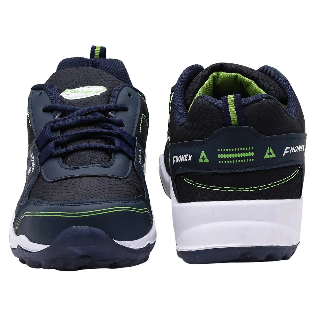 Navy Blue Parrot Green Lace Up Running Shoes