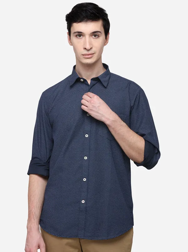 Navy Blue Smart Fit Printed Casual Shirt | Greenfibre