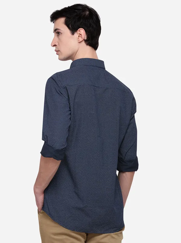 Navy Blue Smart Fit Printed Casual Shirt | Greenfibre