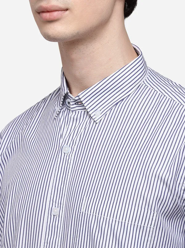 Navy Blue Tailored Fit Striped Casual Shirt | JadeBlue