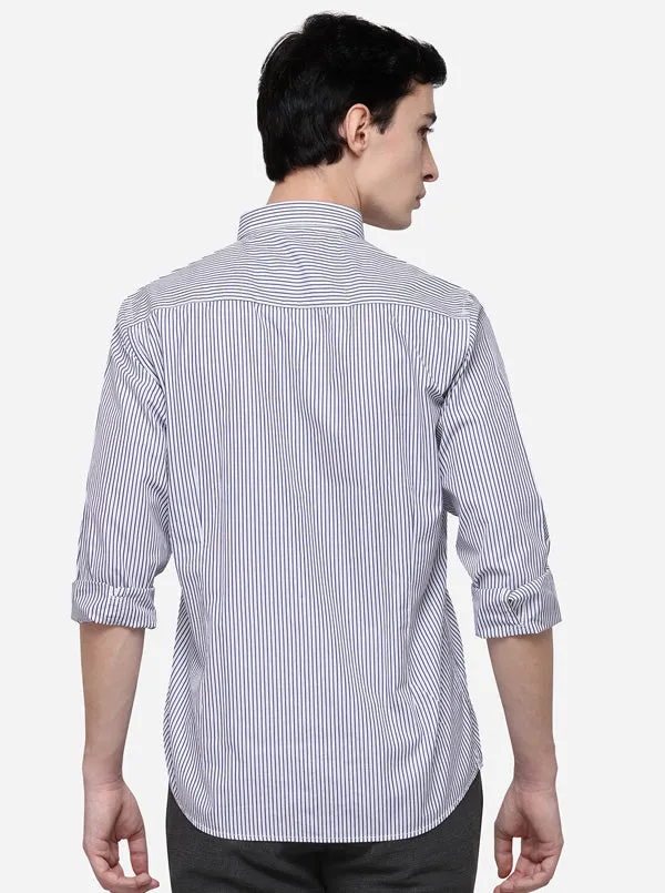 Navy Blue Tailored Fit Striped Casual Shirt | JadeBlue