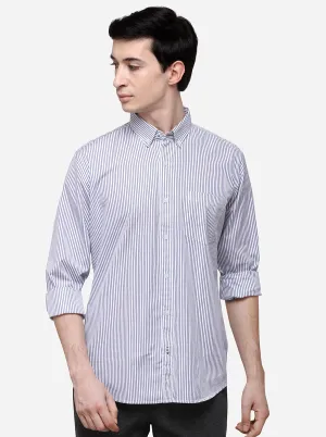 Navy Blue Tailored Fit Striped Casual Shirt | JadeBlue