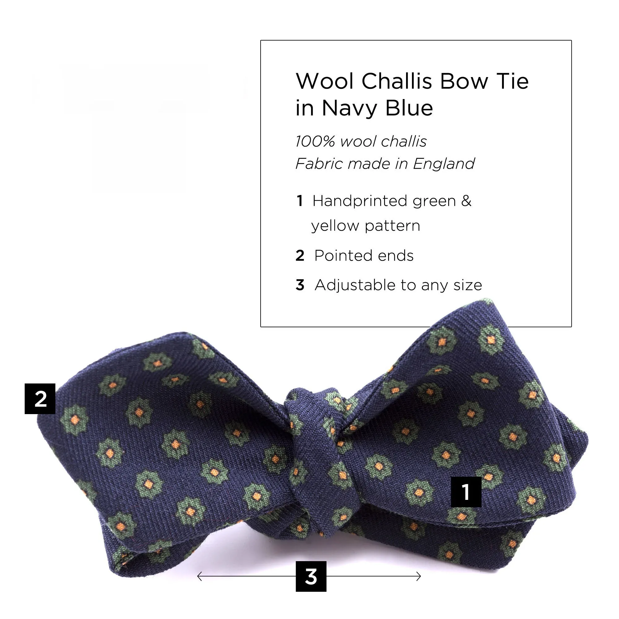 Navy Neats Wool Challis Bow Tie