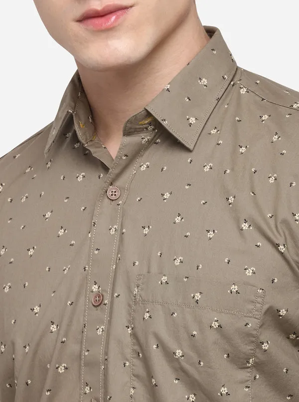 Olive Smart Fit Printed Casual Shirt | Greenfibre