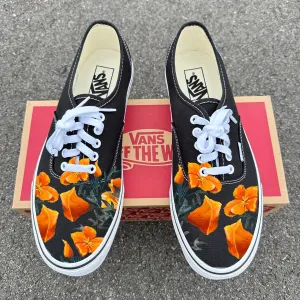 Orange Poppy Flower Spring Floral Nature - Black Authentic Vans