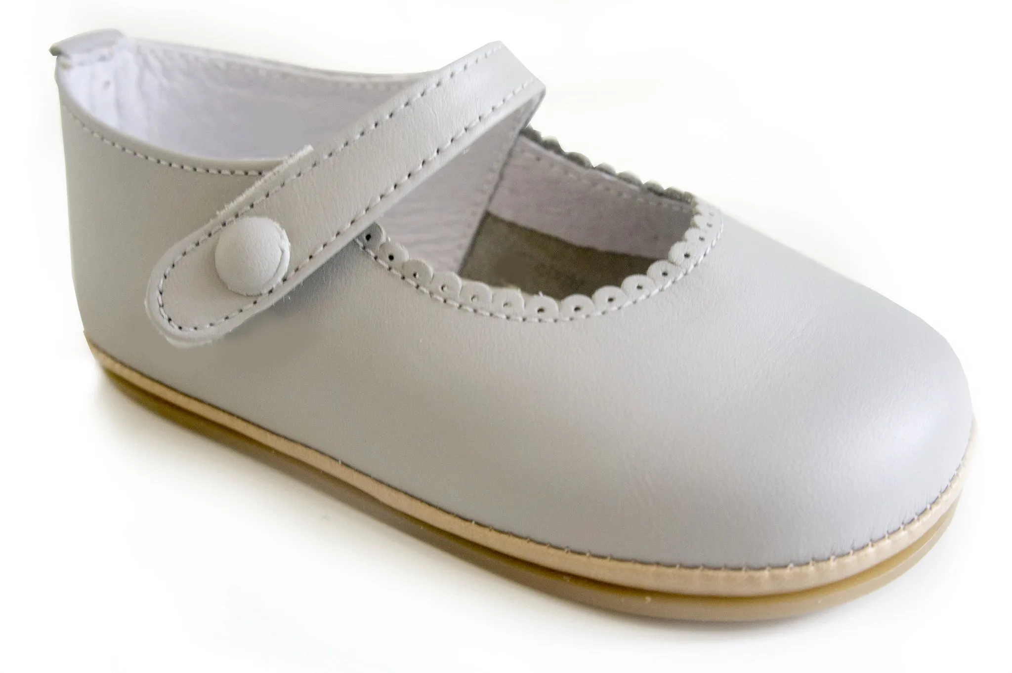 Patucos Casual Soft Leather Mary Janes Grey Shoes for Girls