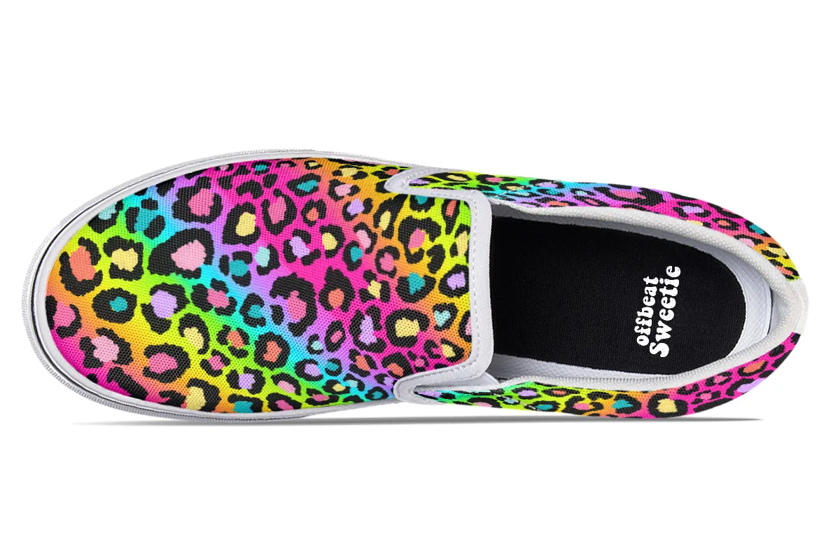 Rainbow Leopard Slip Ons