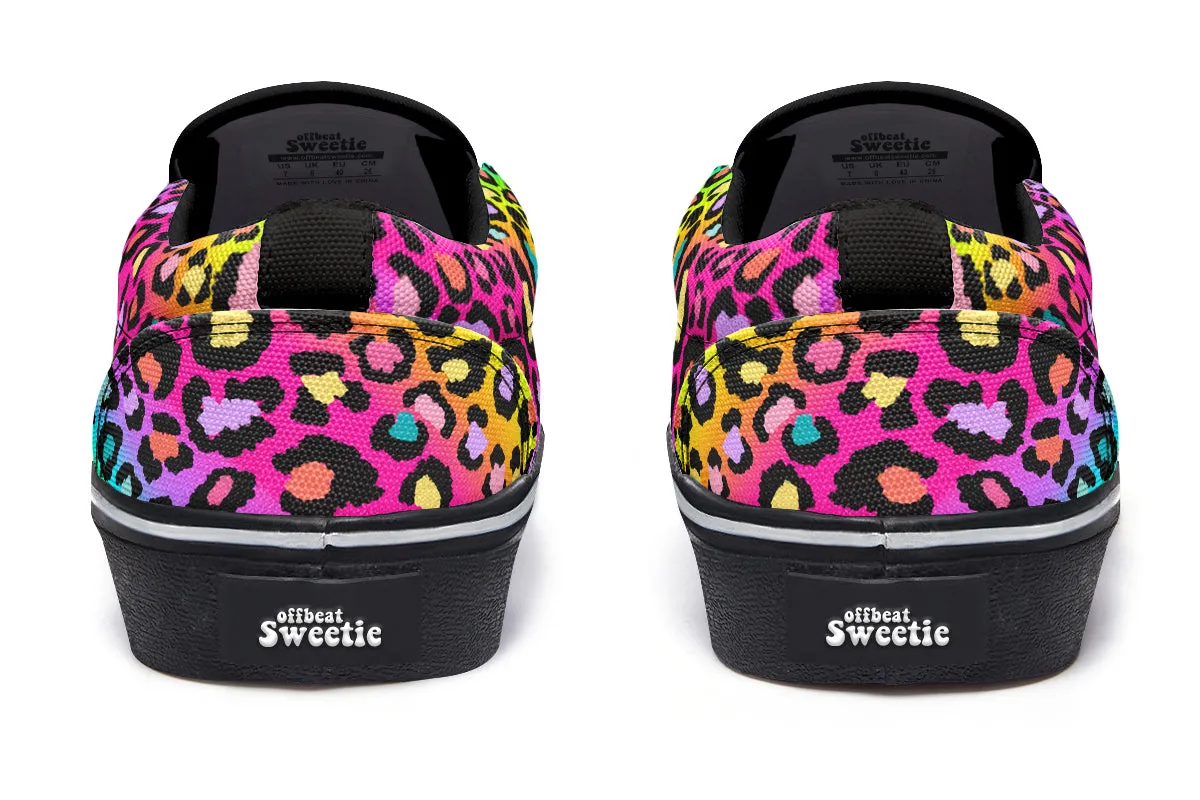 Rainbow Leopard Slip Ons