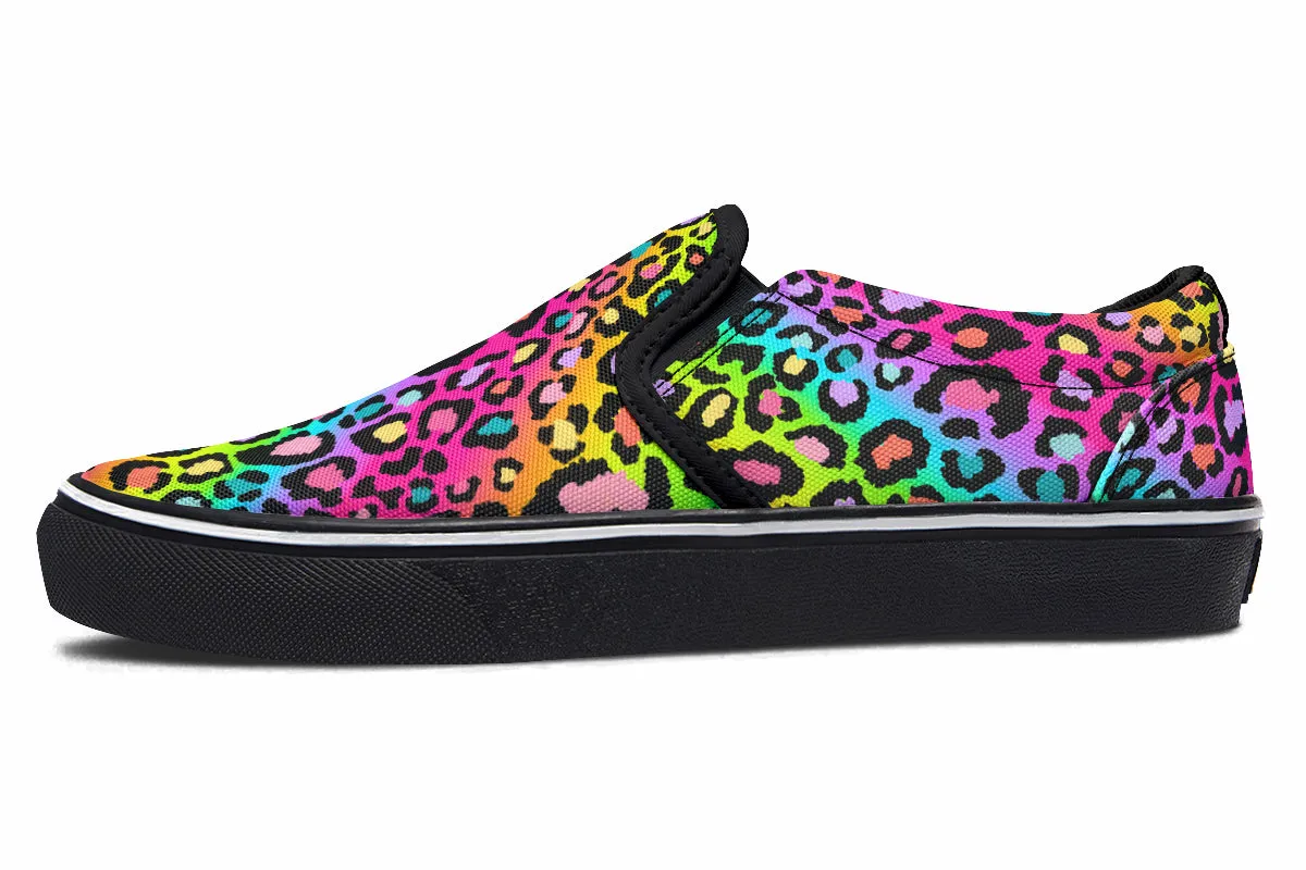 Rainbow Leopard Slip Ons