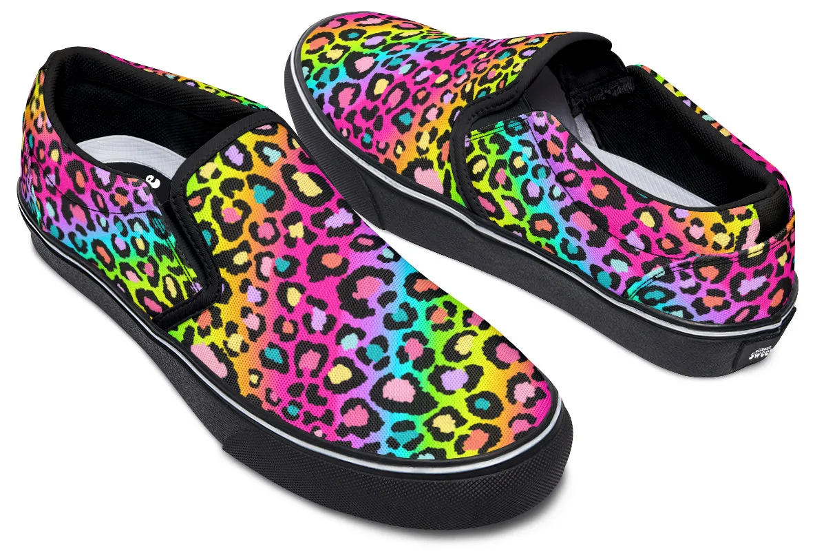 Rainbow Leopard Slip Ons