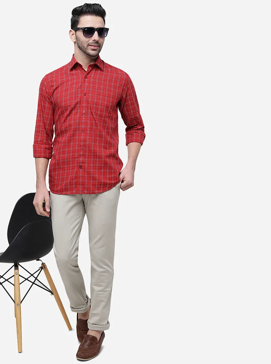 Red Checked Slim Fit Casual Shirt | JadeBlue